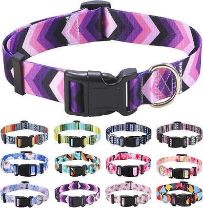 Mihqy Dog Collar with Bohemia Floral Tribal Geometric Patterns - Soft Ethnic Style Collar Adjustable for Small Medium Large Dogs(Purple Arrow,L)