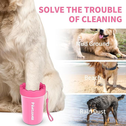 Professional 7 in 1 Dog Paw Cleaner for Dogs & Cats - Includes 1 Portable Paw Washer, 1 Bath Brush, 2 Dog Toothbrushes and 3 Absorbent Towels Note: Fits Paws 1.5 to 2.5 Inches Wide (Medium, Pink)