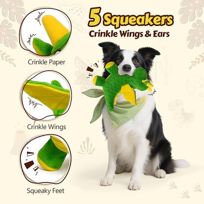 Squeaky Dog Toys - 2 Pack Soft Plush Dragon Dog Toy with 5 Squeakers & Crinkle Paper, Dog Toys for Small, Medium and Large Dogs (Green & Blue,10")