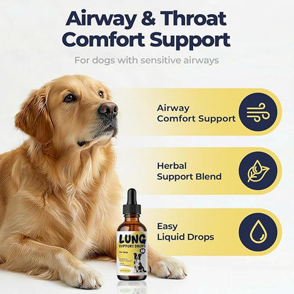 Lung Support Drops for Dogs, Herbal Respiratory Support for Coughing Dogs, Throat Comfort & Easy Breathing, Mullein Drops for Lungs with Licorice & Botanical Blend, 2 fl oz