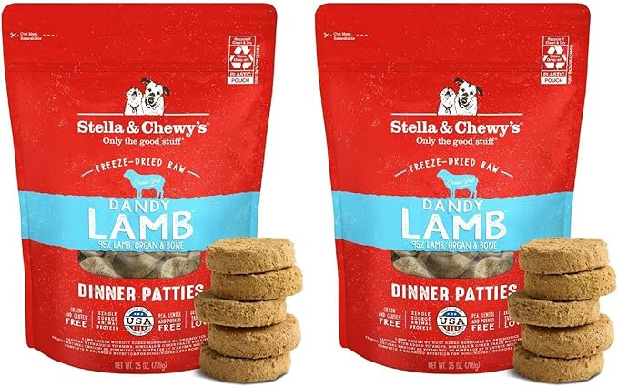 Stella & Chewy's Freeze-Dried Raw Dinner Patties - Dandy Lamb Recipe - High Protein Grain-Free Puppy & Dog Food - Perfect for Picky Eaters - 25 oz,(Pack of 2)