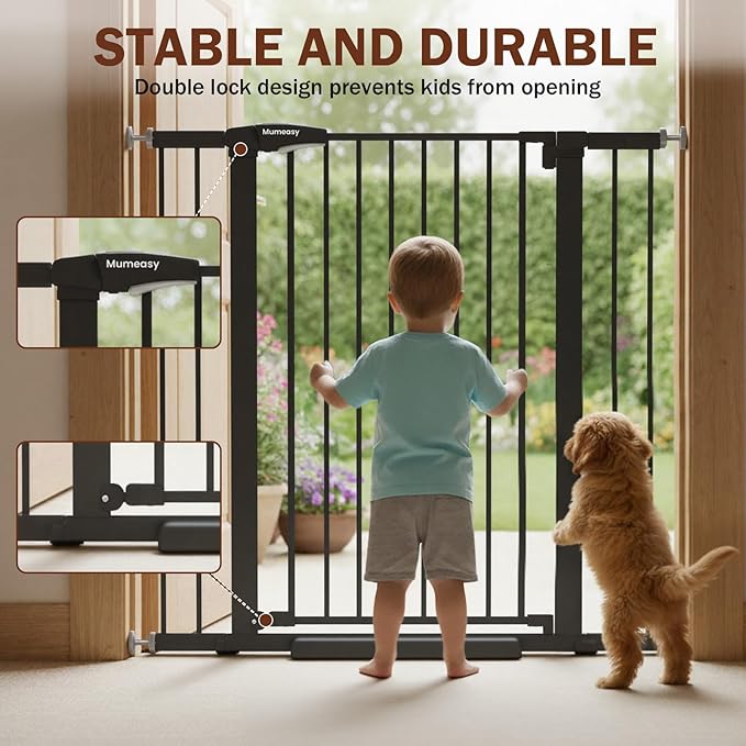 Mumeasy 36" Extra Tall Baby Gate for Stairs and Doorways, 26-40" Auto Close Dog Gate Indoor, Easy Install Pressure Mounted Pet Gate, Safety Baby Gates with Door for Child and Pets