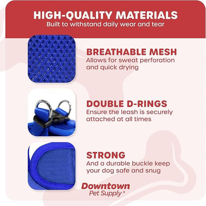 Downtown Pet Supply Step in Dog Harness for Small Dogs No Pull, Medium, Blue - Adjustable Harness with Padded Mesh Fabric and Reflective Trim - Buckle Strap Harness for Dogs