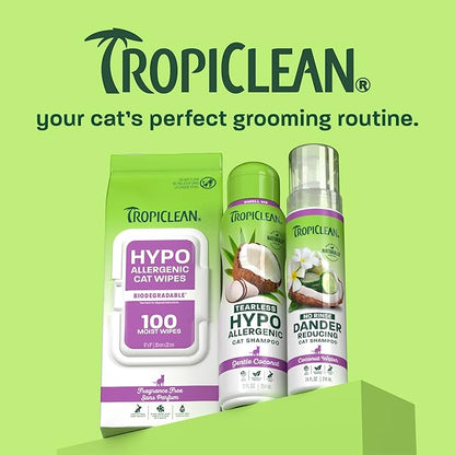 TropiClean Hypoallergenic Cat Wipes, Unscented, Essential Cat Grooming Supplies, Kitten Safe, Grooming Wipes for Cleaning Fur, Made in USA, 100ct