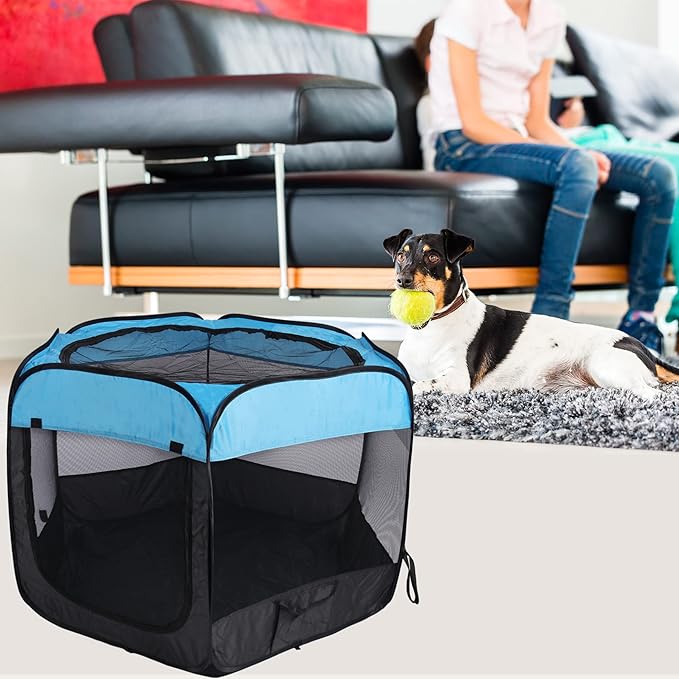 Portable Pet Playpen for Dogs and Cats,Pop Up Playpen for Small Middle Dogs Cats Pet Tent Playground, Indoor Outdoor,47x47x30,Blue/Black,1Pack