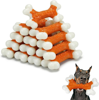Kseroo 10-Pack Indestructible Dog Toys for Aggressive Chewers: Peanut Butter Flavored Hard Nylon Bone Chew Toys, Tough Dog Chew Toys, Dog Toys to Keep Them Busy for Medium Large Dogs, Orange