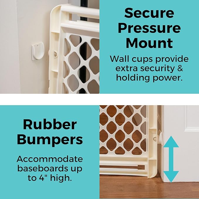 Toddleroo by North States - Supergate Ergo Baby Gate: Plastic Baby Gate for Stairs & Doorways - Adjustable Indoor Safety Gate - Made in USA - 26 to 42 Inches Wide - 26 Inches Tall - Ivory