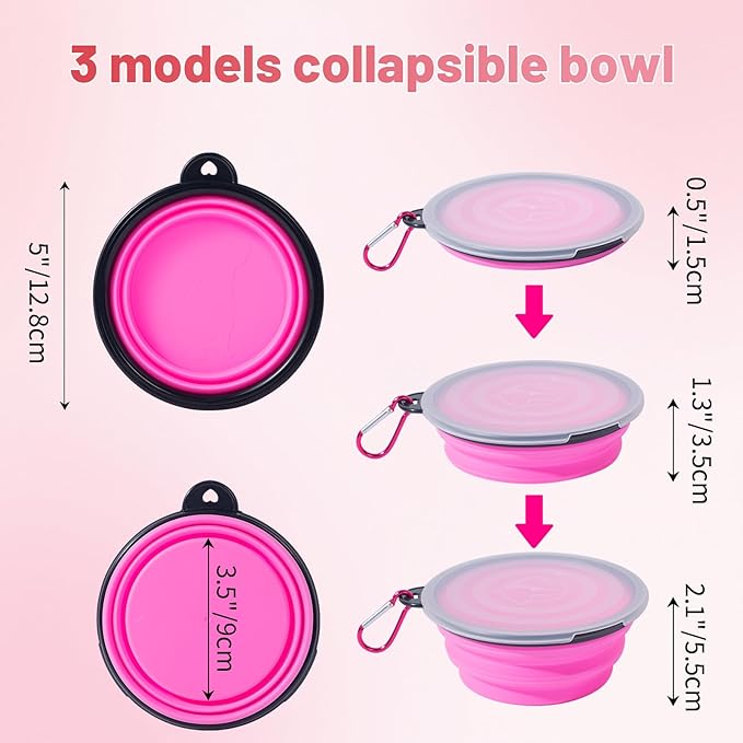 SLSON Dog Bowls Pet Collapsible Bowl with Cover Lids,2 Pack Dog Travel Bowls Portable Foldable Cat Water Dish Bowl for Pets Walking Parking Camping (Pink and Purple, Small)