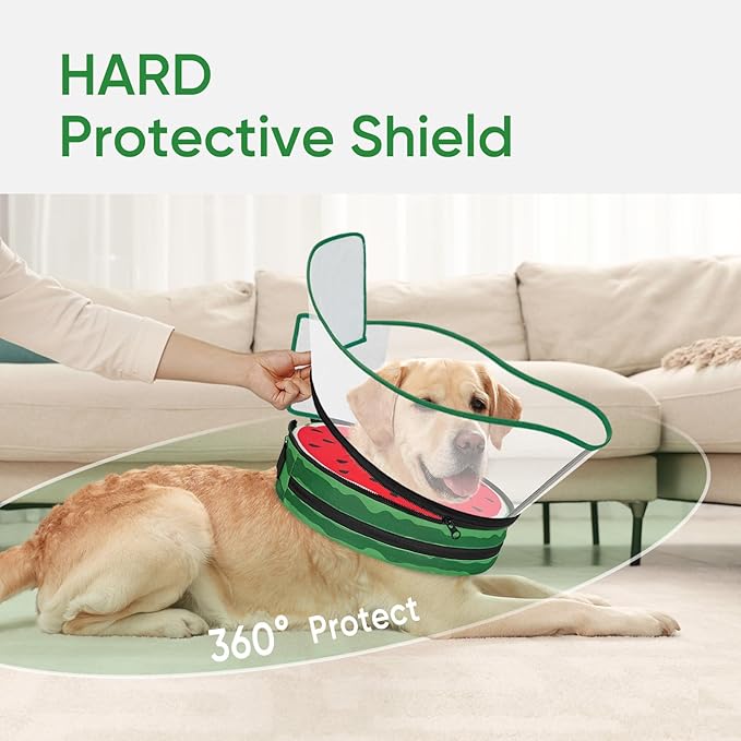 Sponge Dog Cone Collar, Dog Recovery Collar Alternative with Detachable High Clear Shield, Adjustable Soft Neck Cone for Small Medium Large Dogs, Stop Licking After Surgery (Watermelon,XL)