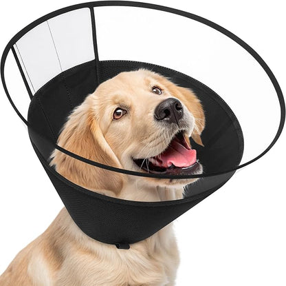 Dog Cone Collar, Clear Soft Cone for Dogs After Surgery to Stop Licking, Breathable Mesh Recovery Collar with Elastic Loop for Snug Fit, Adjustable E-Collar for Small Dogs, Black Size 1