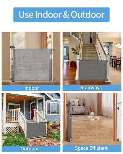 Veraste (2 Pack) Retractable Baby Gate for Doorways and Stairs, Mesh Safety Gate for Pet, Indoor & Outdoor Use, One-Hand Operation, Easy Installation, 33.6" Tall, Expands to 55" Wide（Grey,33.6"x55"
