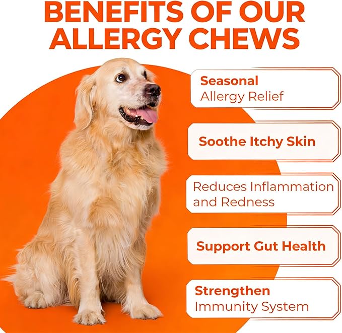 Dog Allergy Chews for Skin Itching, Itch Relief for Dogs, Allergy Support Multivitamin for Seasonal Allergies,Omega 3 Fish Oil for Healthy lmmune System Support, 120 Chews, Chicken Flavor