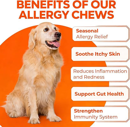 Dog Allergy Chews for Skin Itching, Itch Relief for Dogs, Allergy Support Multivitamin for Seasonal Allergies,Omega 3 Fish Oil for Healthy lmmune System Support, 120 Chews, Chicken Flavor