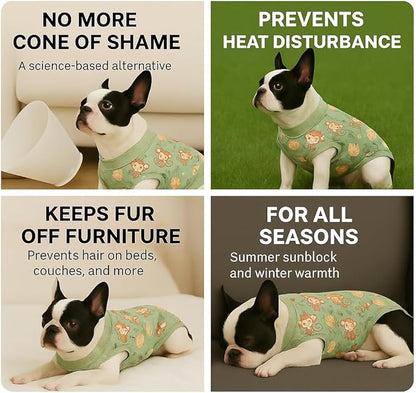 PetWarm Dog Surgical Recovery Suit Male, Recovery Suit for Dogs After Surgery, Collars and Cones Alternative Dog Abdominal Wounds Bandages, Onesies for Dogs, Monkey Pattern, Green, XS