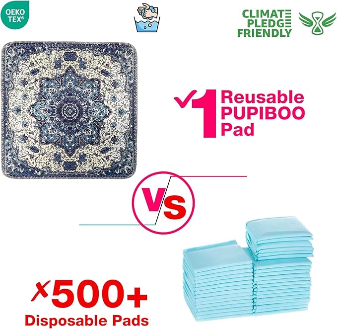 PUPIBOO Washable Pee Pads for Dogs & Cats 54x 54 Super Absorbent Reusable Puppy Training Pads - 100% Waterproof, Leak-Proof, Non-Slip Pet Pads for Housebreaking, Whelping & Indoor Floor Protection