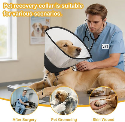 Plastic Dog Recovery Cone Collar, Soft Comfortable Breathable Post-Surgery Pet Cone, Escape-Proof, Easy Clean, Prevents Licking Wounds, Waterproof & Adjustable L (Neck 14.1"-18.1")