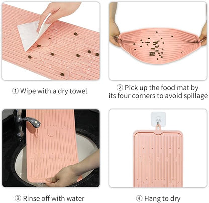 Ptlom Pet Placemat for Dog and Cat, Mat for Prevent Food and Water Overflow, Suitable for Medium and Small Pet, Pink, Silicone