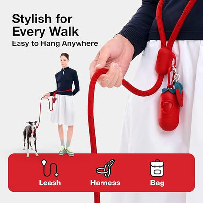 VETRESKA Dog Poop Bag Dispenser with Strawberry Scented Bags, Leak Proof, Extra Thick and Large Pet Waste Bags,1 Count Bag Holder and 105 Bags (7 Refill Rolls) for Walking Dog and Cats Litter, Red
