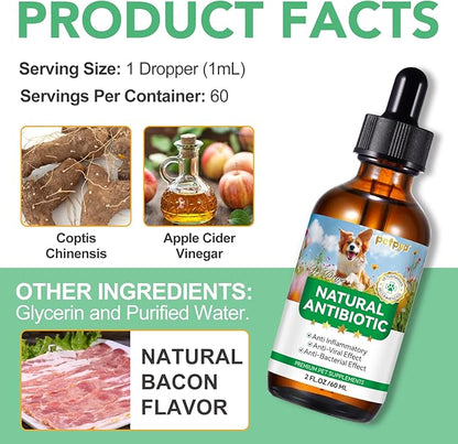 Antibiotics for Dogs, 60ML Natural Antibiotics for Dogs, Dog Antibiotics, Dog Supplies Antibiotics, Dog Multivitamin for Pets, Natural Dog Antibiotics Supports Dog Allergy and Itch Relief