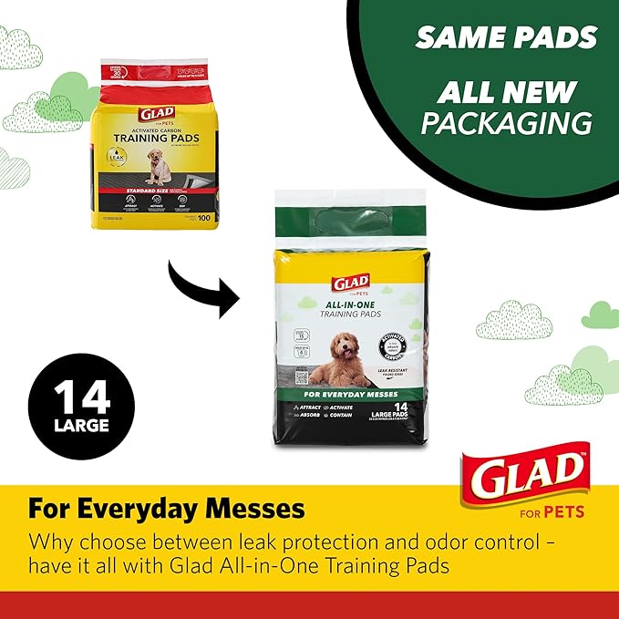 Glad for Pets Black Charcoal Puppy Pads, All-in-One | Puppy Potty Training Pads That Absorb & NEUTRALIZE Urine Instantly | New & Improved Quality Puppy Pee Pads, 14 Count - 2 Pack