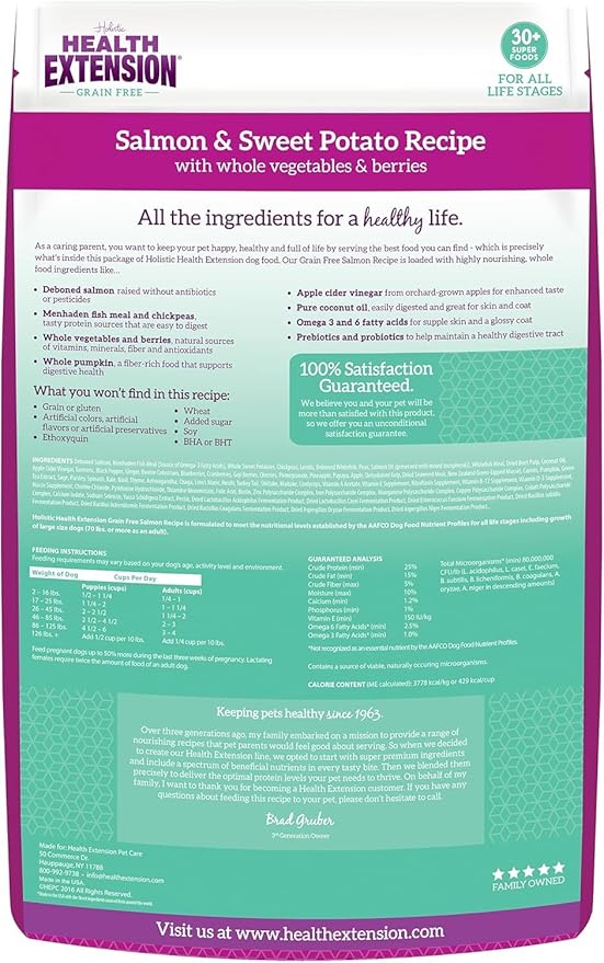 Health Extension Grain Free Salmon & Sweet Potato Dry Dog Food - 30+ Superfoods and Probiotics for All Life Stages (4 lb)