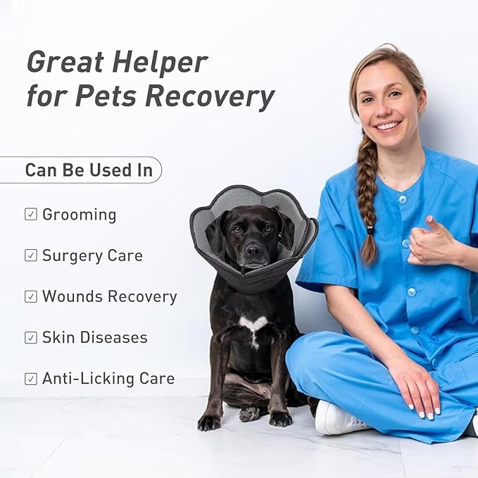 Soft Dog Cone for Large Dogs,Breathble Adjustable Dogs Recovery Collar After Surgery,Protective Elizabethan Cones,E Collar Alternative to Stop Licking,Comfortable Dog Cones,Black,S