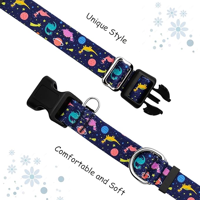 Martingale Collar for Dogs with Buckle No Pull Adjustable Nylon Limited Slip Training Dog Collars (Blue Dinosaur, Medium)