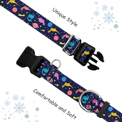 Martingale Collar for Dogs with Buckle No Pull Adjustable Nylon Limited Slip Training Dog Collars (Blue Dinosaur, Medium)