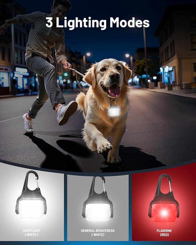 BLBS Rechargeable Dog Collar Light -3 Modes Dog Light, IP65 Waterproof Dog Walking Light, 50LM Dog Lights for Night Walking, Running, Camping, Climbing, Bike, 2 Pack