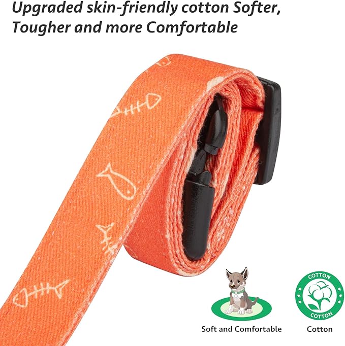 Cotton Handmade Dog Collar Cute and Distinctive Patterns Orange Fish with Pendant for Girl Boy Dogs Collars L
