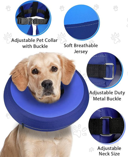 MIDOG Soft Inflatable Dog Cone,Donut E-Collar Alternative for After Surgery, Prevents Licking, Allowing Normal Eating & Vision,Comfortable Recovery Collar for Small Medium Large Dogs&Cats, DarkBlue-S