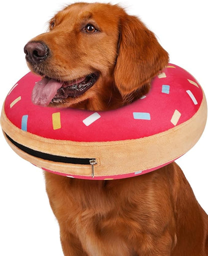 Inflatable Dog Pillow Cone Collar After Surgery, Donut Soft Neck Cone for Golden Retriever & German Shepherd Extra Large Dogs, etc, Recovery E Collar to Stop Licking Pink Donut