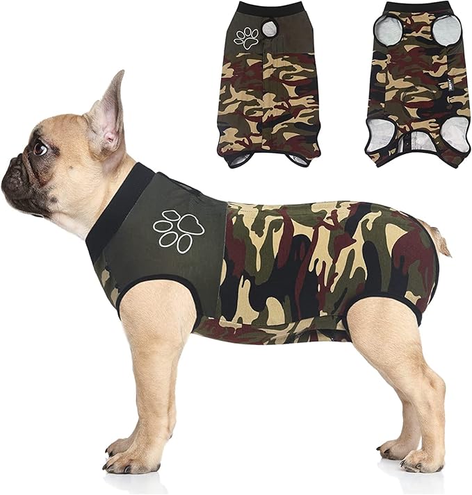 Jiupety Dog Surgical Recovery Suit Adjustable, Not Fit Slim and Long Body, Dogs Suit for Surgery Recovery, M Size, Anti-Licking Surgical Dog Onesies, Camo