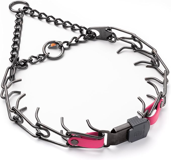 Herm Sprenger Black Stainless Steel Dog Collar with Quick Release ClicLock Buckle O-Ring Biothane Insert Training Collar Made in Germany (Passionfruit Pink, 23in x 3.2mm(Neck Size up to19-20in))
