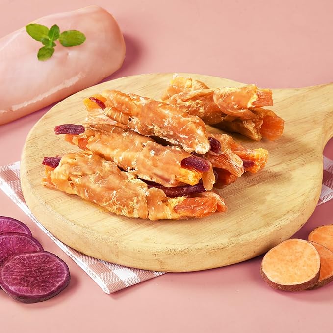 Pawmate Dog Treats Double Sweet Potato & Chicken Wraps, Healthy Chicken Jerky Dog Chews High Protein Low Fat, Chewy Training Snacks for Small Medium Large Dogs, 12-15 Counts