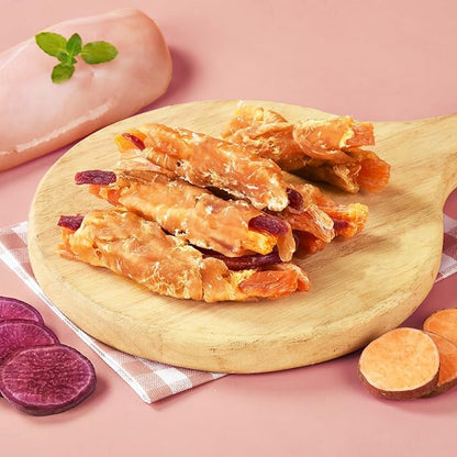 Pawmate Dog Treats Double Sweet Potato & Chicken Wraps, Healthy Chicken Jerky Dog Chews High Protein Low Fat, Chewy Training Snacks for Small Medium Large Dogs, 12-15 Counts
