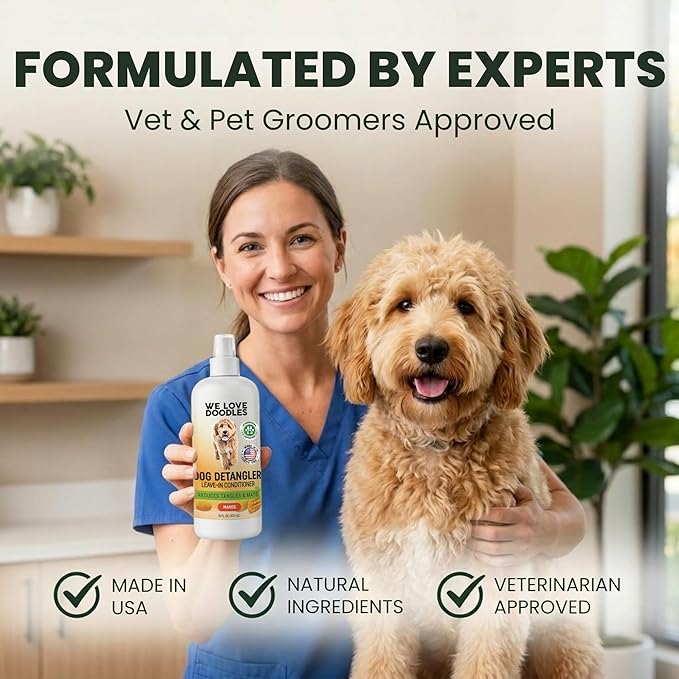We Love Doodles Dog Detangler Spray - Leave-in Conditioner for Dogs - Dog Detangling Spray - Dematting Spray for Dogs - Tangle Remover - Made in The USA - Large 16 fl oz (Mango)
