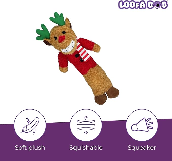 Multipet Original Loofa Reindeer Dog Plush Toy - Squeaky Toys for All Dogs - Extra Soft Plush - Stuffed Animal for Cuddling & Playing - Cute Dog Pet Toy (12”)