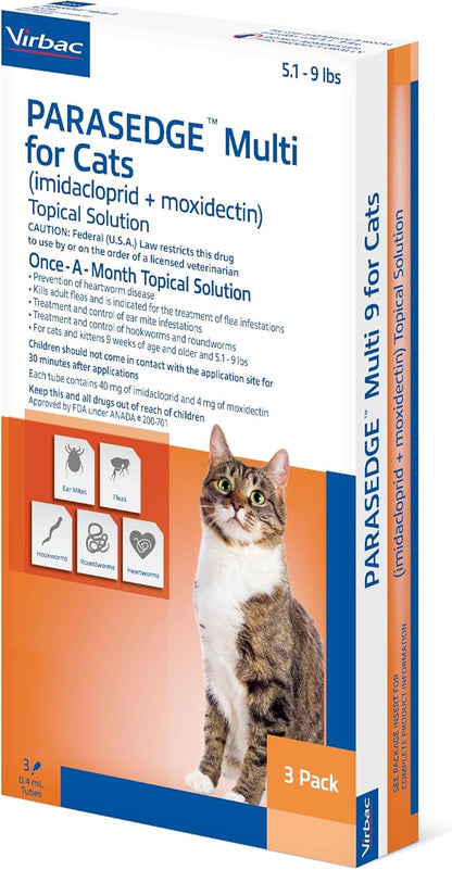 PARASEDGE™ Multi 9 for Cats and Ferrets (imidacloprid + moxidectin) Topical Solution 5.1-9 lbs, 3 Pack