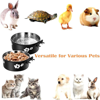 2 Pack Black Stainless Steel Pet Bowls Anti-Spill Metal Feeder Food and Water Feeding Bowl, Hanging Cage Pet Crate Bowl for Puppy Kennel Medium Large Pets (Black,M (5.5x2.2'' & 6.2x2.3''))