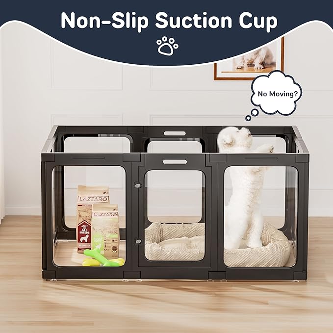 Jalove Acrylic Dog Playpen Indoor, 24“ H Plastic Pet Playpen with Door, Clear Pet Play Pen for Puppy Cat Rabbit Ferret, Easy Assemble Dog Pen, Preferable for Small Cage, Black 10 PCS