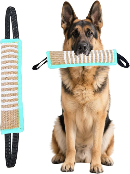 Clysoru Squeaky Tug Toy for Dogs Jute with 2 Strong Handles Lasting Training Equipment Puppy to Large Dog Interactive Toys of War Pull Indestructible Rope Pet Crinkle Teething (ciel)
