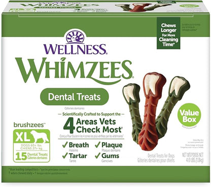 Whimzees Wellness Value Pack Dog Dental Treat, Chews, Freshens Breath, Extra-Large Size, 64 oz Box, 15 Count