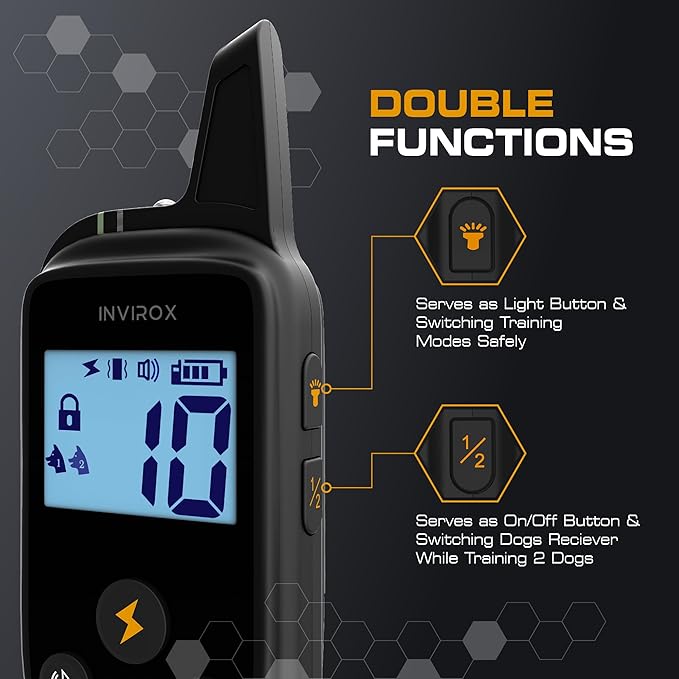 INVIROX 2026 Edition Dog Training Collar, 123 Levels for Reactive or Stubborn Dogs, 1100yd Long-Range E Collar, Waterproof Rechargeable System with Manual Bark Control for Large Dogs
