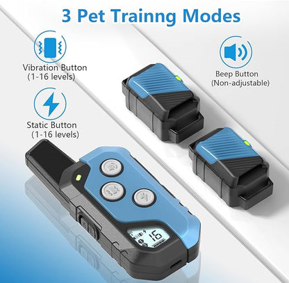 Dog Training Collar for 2 Dogs, Waterproof Dog Training Collar with Remote, 3 Training Modes, Rechargeable Electric Training Collar for Large Medium Small Dogs