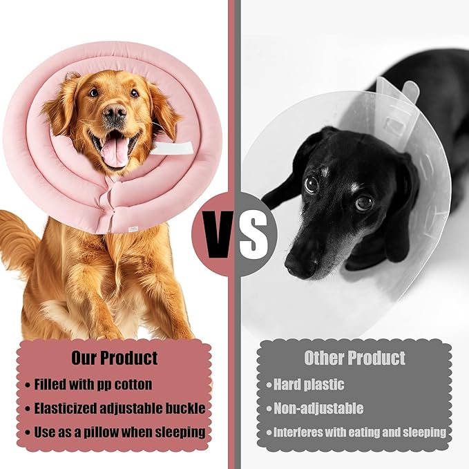 Soft Dog Cone Collar - Adjustable Recovery Cone for Large Dogs After Surgery to Stop Licking, Waterproof Elizabethan Protective Neck Donut Collar Alternative for Pet (Pink, 2XL)