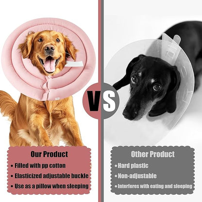 Soft Dog Cone Collar - Adjustable Recovery Cone for Large Dogs After Surgery to Stop Licking, Waterproof Elizabethan Protective Neck Donut Collar Alternative for Pet (Pink, 2XL)