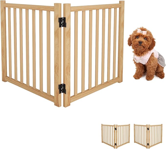 YOCAN Paint-Free Wooden Freestanding Dog Gates for The House,Doorways, Stairs,Wood Dog Fences Indoor Pet Gate,Step Over Fence-2 Panel H:23"(2PC)