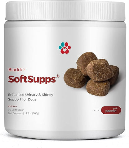 Pet Parents® Bladder SoftSupps® Cranberry Supplement for Dogs with Pacran®, D-Mannose and Pumpkin Seed Extract, Urinary Tract Health and Bladder Control Support, Kidney Support Soft Chews, 90 Ct