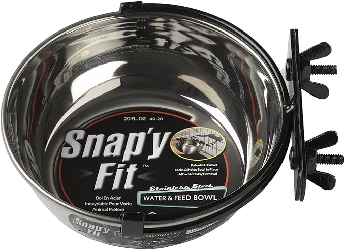 MidWest Homes for Pets Snap'y Fit Stainless Steel Food or Water Bowl, Holds 20 Ounces, Mounts to Wire Crates, No-Tip Design, Rust-Resistant, for Small Dogs and Cats